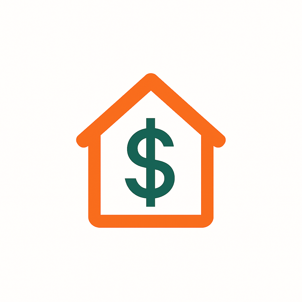 Orange house icon with dollar sign representing cash home sales in Cleveland
